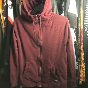 Obey zip up funnel neck hoodie maroon